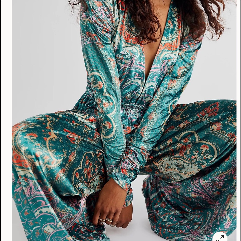 Free people, Green Velvet print jumpsuit, worn once, ( smoke free home).